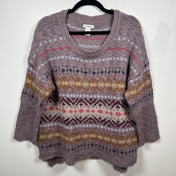 Sundance Lambswool Fair Isle Crewneck Sweater Nordic Colorful Striped L - Picture 1 of 6